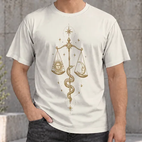 Celestial Balance Scales and Serpent for Everyday Mystical Wear, Unisex Adults All-over Print Unisex T-shirt