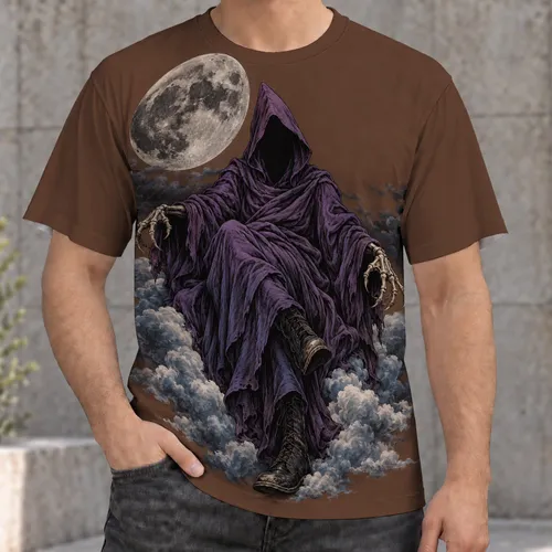 Hooded Reaper Beneath Full Moon for Halloween Nights and Everyday Gothic Streetwear All-over Print Unisex T-shirt