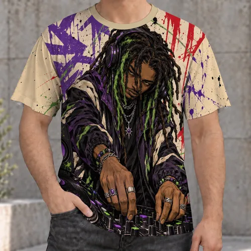 Green Dreadlock DJ at the Turntables for Street Music Fans and Nightlife All-over Print Unisex T-shirt