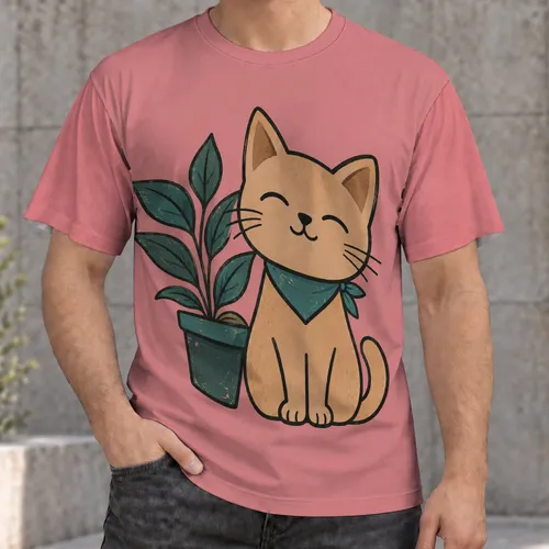 Cute Seated Cat and Potted Plant for Cozy Everyday Cat Lover Style All-over Print Unisex T-shirt