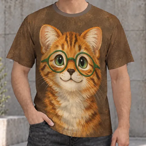 Cute Orange Cat With Green Glasses For Playful Everyday Wear And School Days For Kids All-over Print Unisex T-shirt