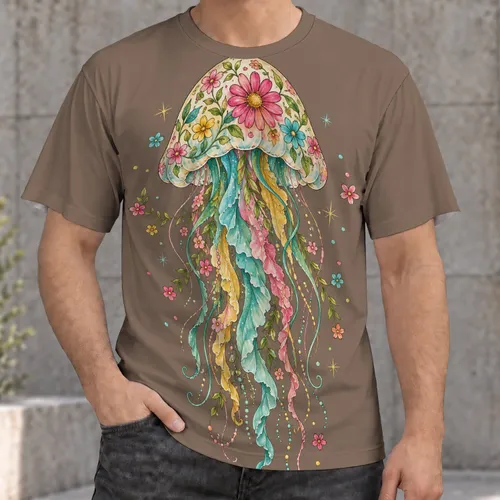 Floral Jellyfish Ocean Creature for Whimsical Everyday Casual Style All-over Print Unisex T-shirt