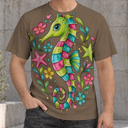 Colorful Seahorse Ocean Scene for Beach Days and Coastal Adventures for Teens and Adults All-over Print Unisex T-shirt