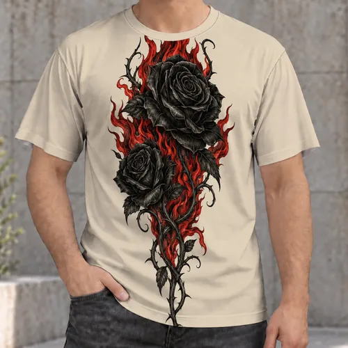 Black Roses With Red Flames For Bold Alternative Streetwear And Everyday Wear Youth All-over Print Unisex T-shirt