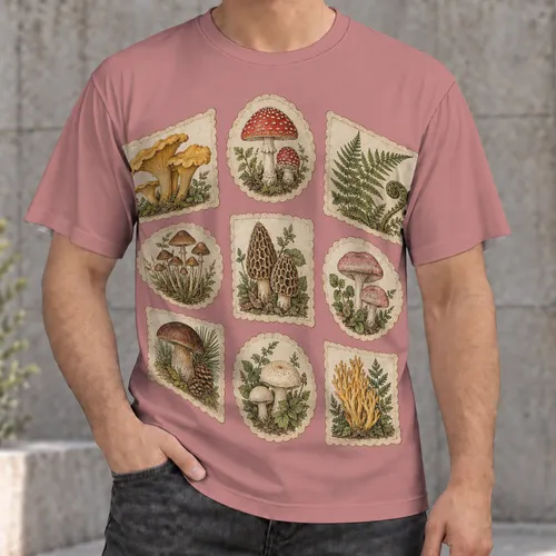 Vintage Mushroom And Fern Botanical Panels For Woodland Weekend Nature Lovers All-over Print Unisex T-shirt