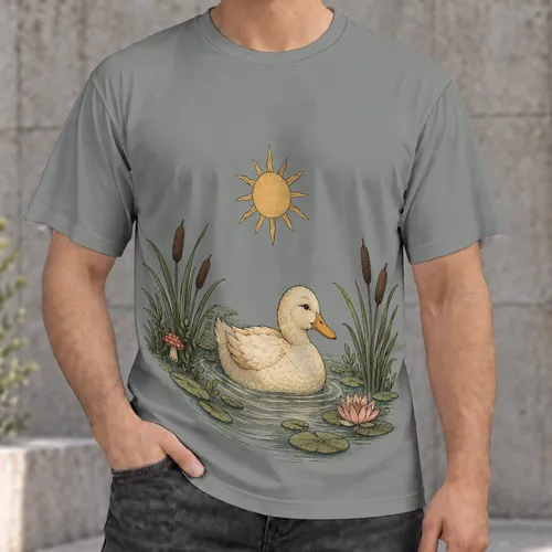 Duck Pond Scene With Reeds And Sun For Nature Lovers And Everyday Outings All-over Print Unisex T-shirt