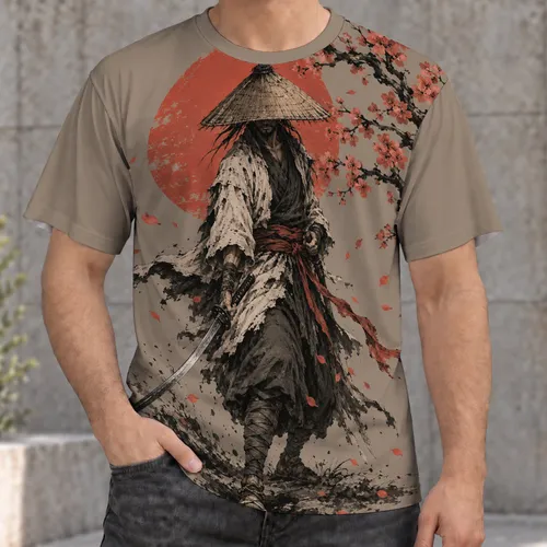 Samurai Cherry Blossoms and Red Sun for Everyday Streetwear and Japanese Art Fans All-over Print Unisex T-shirt