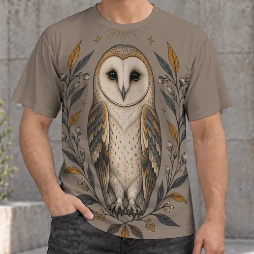 Barn Owl And Botanical Wreath For Nature Walks And Everyday Wear For Bird Lovers All-over Print Unisex T-shirt