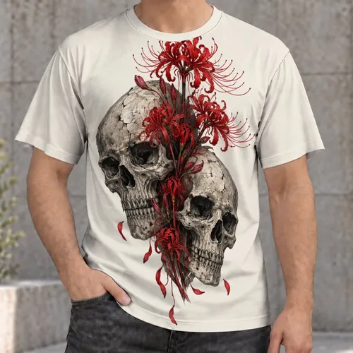 Cracked Skull And Red Spider Lilies For Dark Streetwear, Casual Days And Night Out All-over Print Unisex T-shirt
