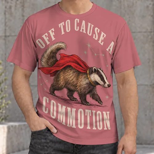 Red-Caped Badger Adventure for Nature Lovers, Casual Days, and Outdoor Fun All-over Print Unisex T-shirt