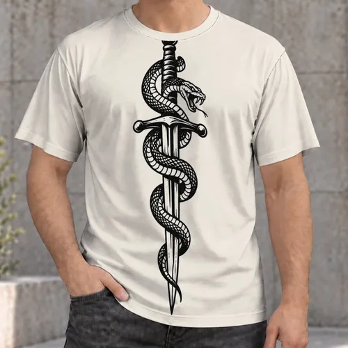 Intertwined Sword and Serpent for Everyday Streetwear, Alternative Gift for Adults All-over Print Unisex T-shirt
