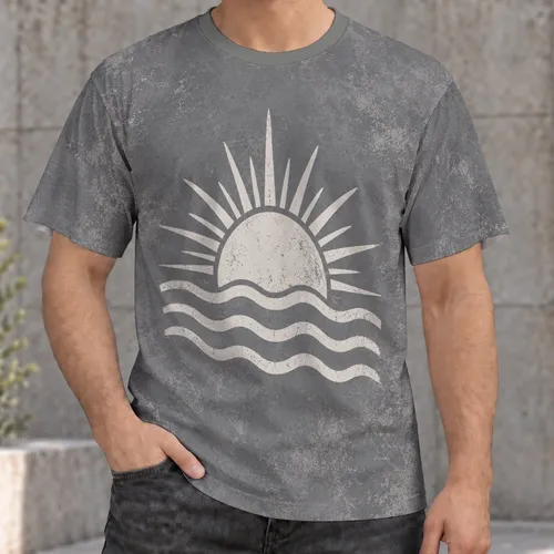 Minimal Sun Over Waves Coastal Motif for Relaxed Beach Days and Outdoor Adventures Unisex All-over Print Unisex T-shirt
