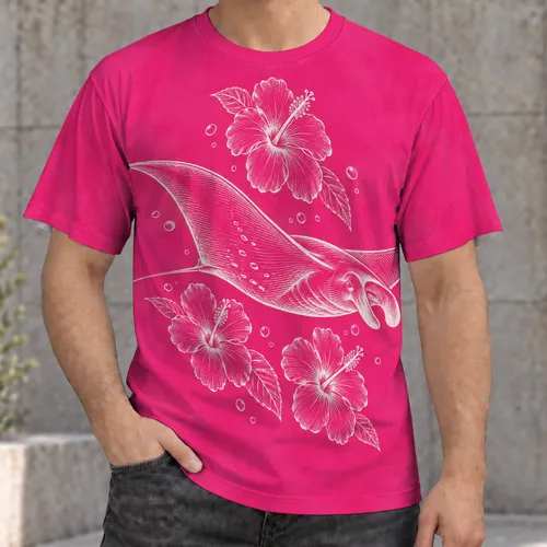 Manta Ray Hibiscus Coastal Motif for Beach Days and Relaxed Island Getaways and Ocean Lovers All-over Print Unisex T-shirt