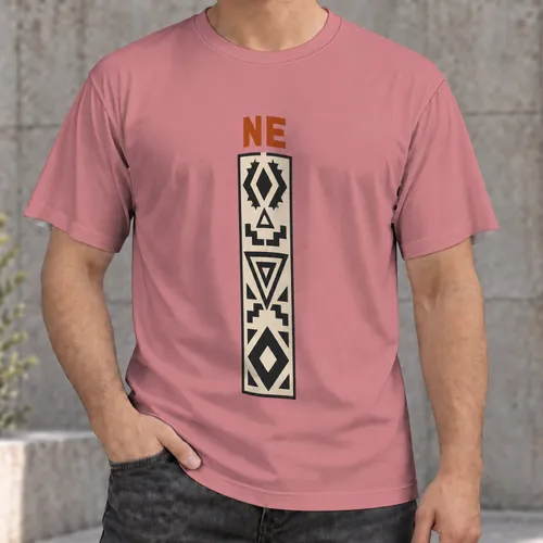 Geometric Tribal Motif With Rust Initials for Everyday Bohemian Streetwear Outings All-over Print Unisex T-shirt