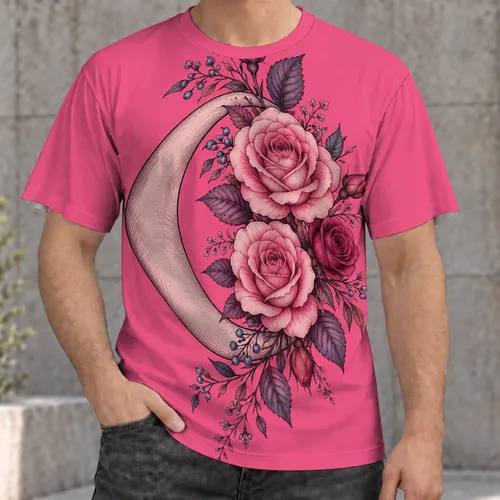 Crescent Moon Rose Bouquet for Dreamy Everyday Style and Night Garden Lover Gifts All-over Print Unisex T-shirt