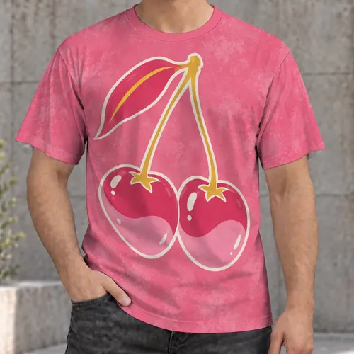Pink Cherry Pair With Golden Accents For Sweet Everyday Casual Summer Outings All-over Print Unisex T-shirt
