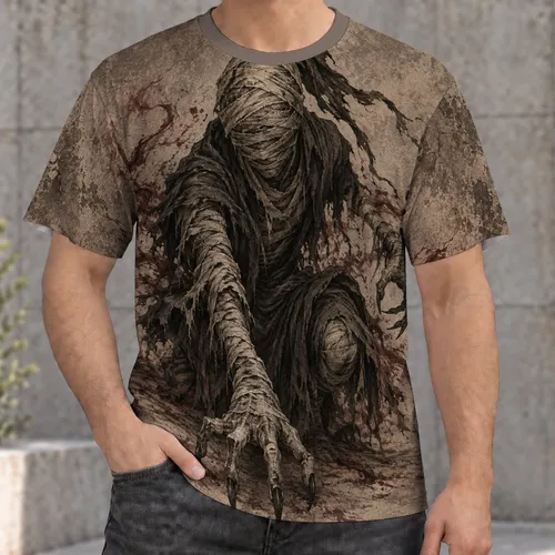Bandage-Wrapped Horror Creature for Halloween Nights and Dark Casual Style All-over Print Unisex T-shirt