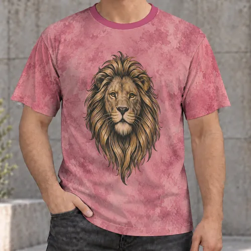 Golden Lion Head Linework For Travel, Summer Days And Casual Everyday Wear Unisex All-over Print Unisex T-shirt