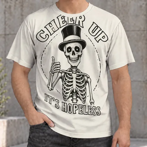 Top Hat Skeleton Cheer Up Humor for Casual Everyday Wear and Gifting All-over Print Unisex T-shirt
