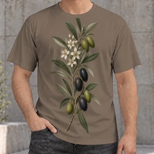 Olive Branch Botanical Motif for Relaxed Everyday Wear and Nature-Loving Adult Style All-over Print Unisex T-shirt