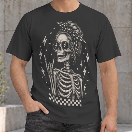 Grinning Skeleton Rock And Roll Art for Concert Nights and Everyday Rebellion All-over Print Unisex T-shirt