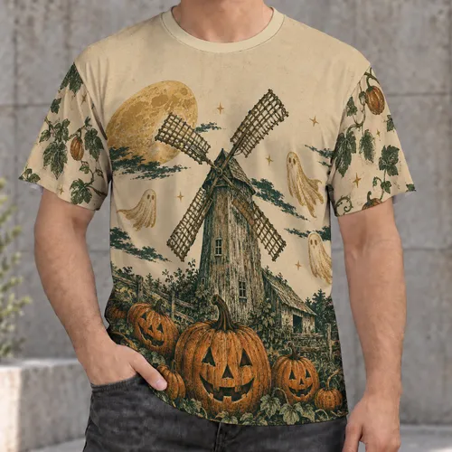 Haunted Windmill And Jack-O'-Lanterns For Autumn Nights And Halloween Gatherings All-over Print Unisex T-shirt