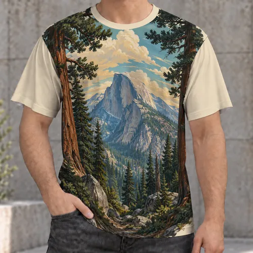 Yosemite Mountain Wilderness Scenery for Hiking Adventures and Everyday Outdoor Wear All-over Print Unisex T-shirt