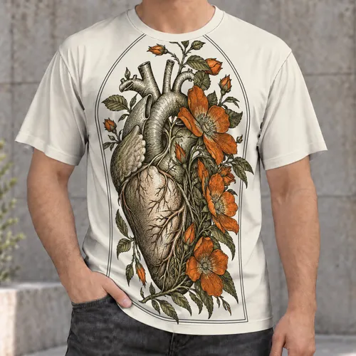 Anatomical Heart With Wildflowers for Everyday Nature Lovers and Art Enthusiasts All-over Print Unisex T-shirt
