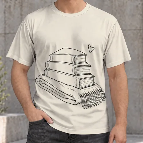 Stacked Books and Heart for Cozy Reading Days and Thoughtful Gifts for Book Lovers All-over Print Unisex T-shirt