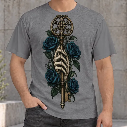 Gothic Skeleton Hand And Teal Roses For Dark Romantic Everyday Streetwear Fans All-over Print Unisex T-shirt
