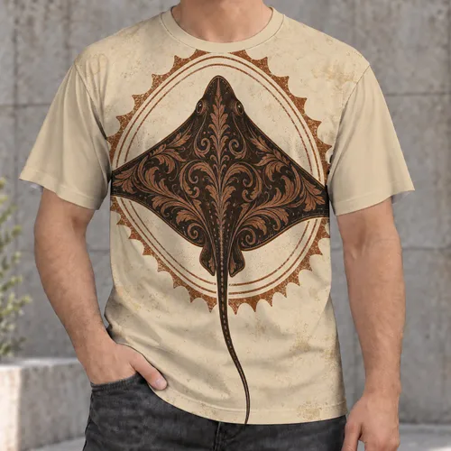 Ornate Stingray Emblem for Coastal Adventure and Everyday Outdoor Lifestyle Wear All-over Print Unisex T-shirt
