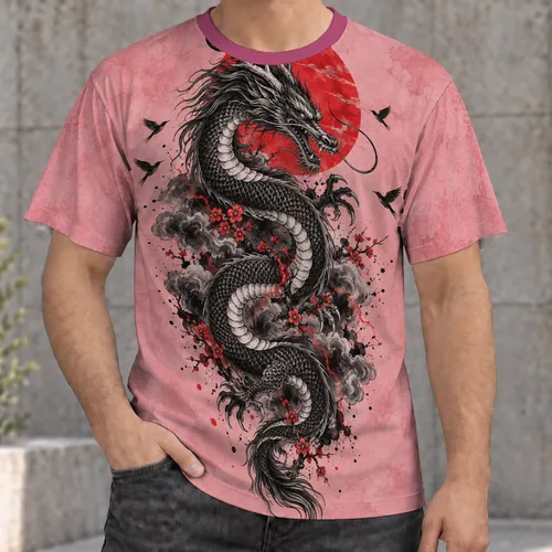 Black Dragon And Red Sun Art For Bold Streetwear And Everyday Casual Style All-over Print Unisex T-shirt