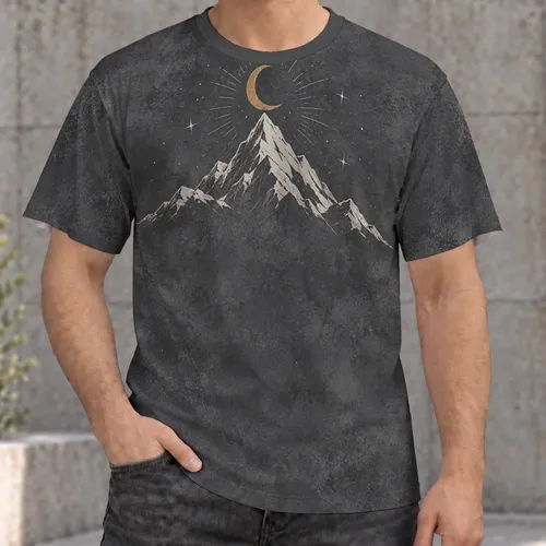 Crescent Moon Mountain Peaks for Stargazing, Outdoor Adventure, and Hiking Lovers All-over Print Unisex T-shirt