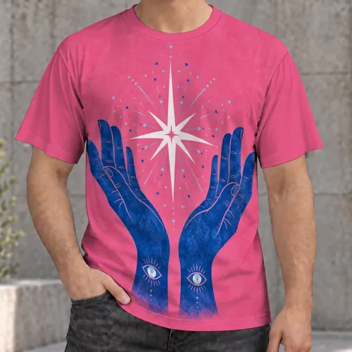 Mystic Hands Holding Starburst for Everyday Wear and Creative Casual Style for All Ages All-over Print Unisex T-shirt