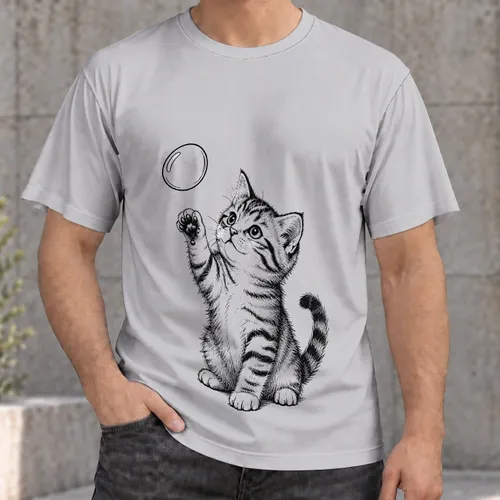 Playful Kitten Chasing a Bubble for Everyday Casual Style and Cat Lover Gifts All-over Print Unisex T-shirt