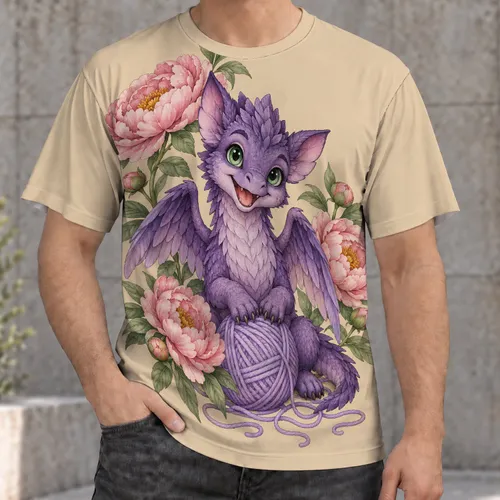 Purple Dragon and Peonies for Cozy Creative Days, Craft Lovers and Fantasy Fans All-over Print Unisex T-shirt