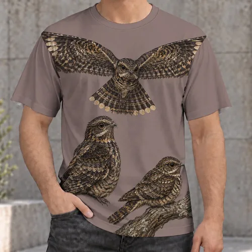 Nightjar Bird Study for Nature Lovers, Woodland Walks, and Outdoor Birdwatching All-over Print Unisex T-shirt