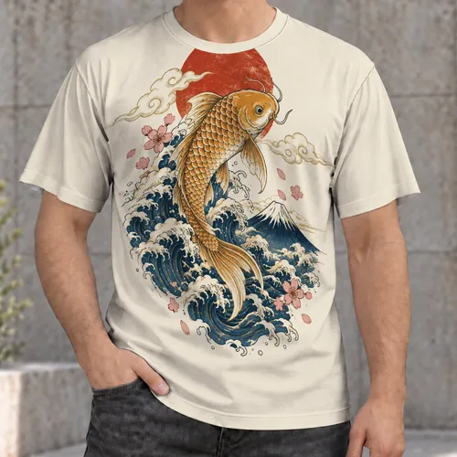 Golden Koi and Rising Waves for Japanese Art Lovers and Everyday Outdoor Adventures All-over Print Unisex T-shirt