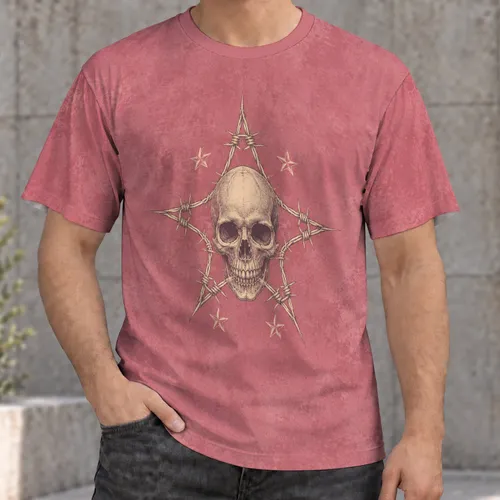 Engraved Skull and Starburst for Alternative Streetwear, Skatepark Days and Teen Style All-over Print Unisex T-shirt