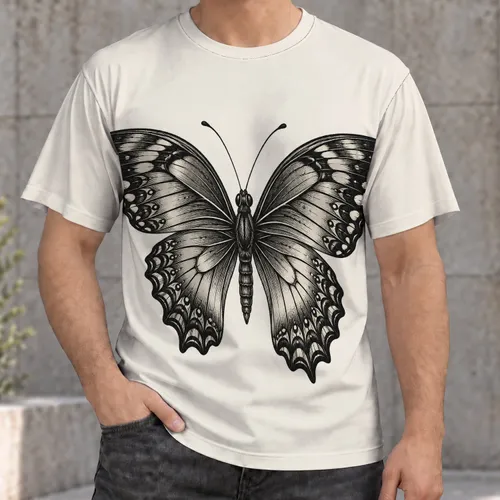 Black Engraved Butterfly Motif for Everyday Nature Lovers and Alternative Style Fans All-over Print Unisex T-shirt