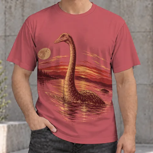 Loch Ness Monster at Crimson Sunset for Outdoor Adventures and Casual Weekends All-over Print Unisex T-shirt