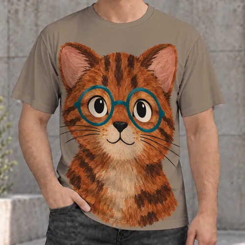Rust Red Cat With Teal Glasses for Relaxed Everyday Style and Playful Cat Lovers All-over Print Unisex T-shirt