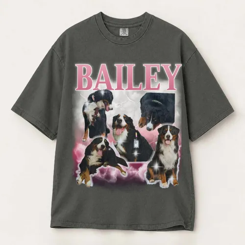 Personalized Bootleg Tee – Custom Pet Photos & Name, Vintage 90s Lightning Graphic Dog Lover Gift