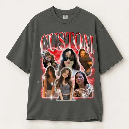 Personalized Bootleg Tee – Custom Photos & Name, 90s Chrome Lightning Photo Collage Birthday Gift
