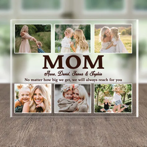 Personalized Mom Photo Collage Acrylic Plaque – Custom 6 Photo Kids Names Keepsake for Mama, Christmas Gift from Kids