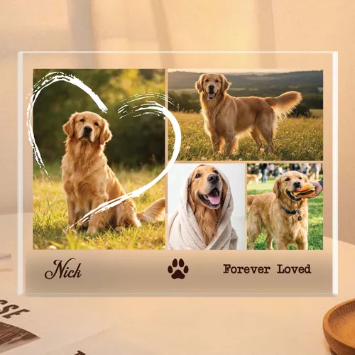 Personalized Dog Memorial Photo Acrylic Plaque – Custom Heart Collage Pet Name Keepsake for Dog Lovers, Sympathy Gift