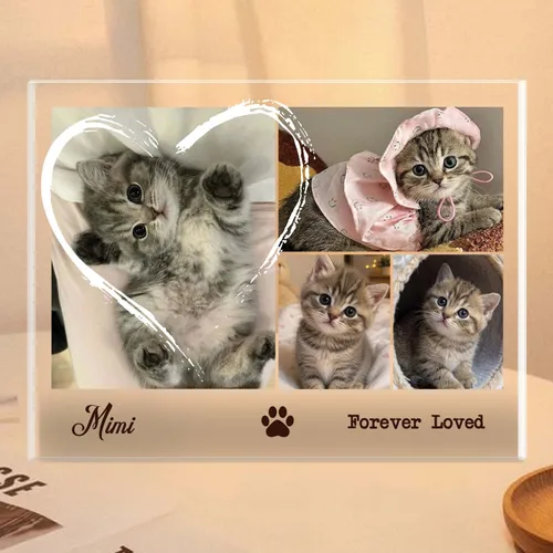 Personalized Cat Memorial Photo Acrylic Plaque – Custom Heart Collage Pet Name Keepsake for Cat Lovers, Sympathy Gift