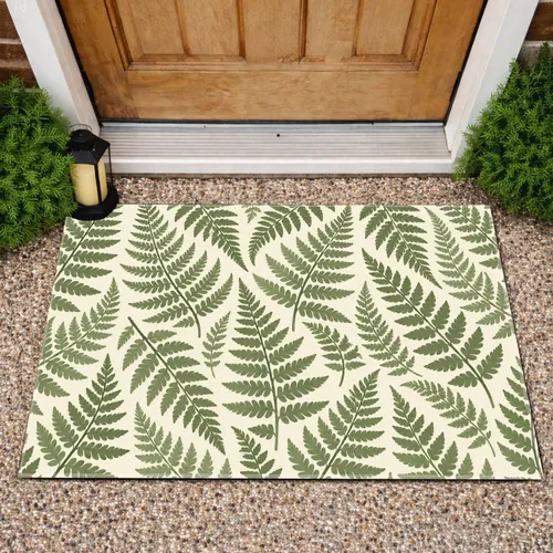 Sage Green Fern Fronds for a Calm Botanical Entryway and Nature-Inspired Home Style Doormat