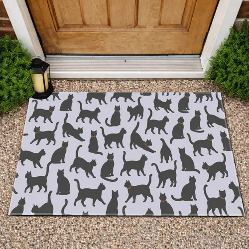 Charcoal Cat Silhouettes for Cozy Cat Lover Homes and Feline-Inspired Living Doormat