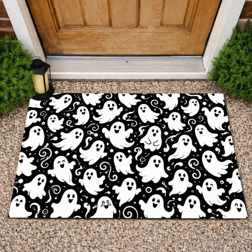 Black And White Cute Ghosts For A Playful Halloween Home, Spooky Season Fans Doormat